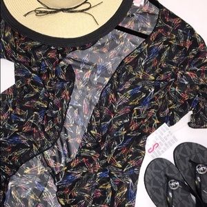 Shirley Cover Up Kimono Rainbow Feathers NWT S